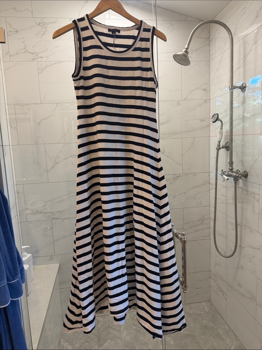 J. Crew navy and White Striped Sleeveless Maxi Dress
